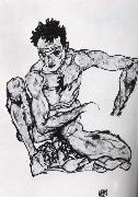 unknow artist Squatting male nude painting